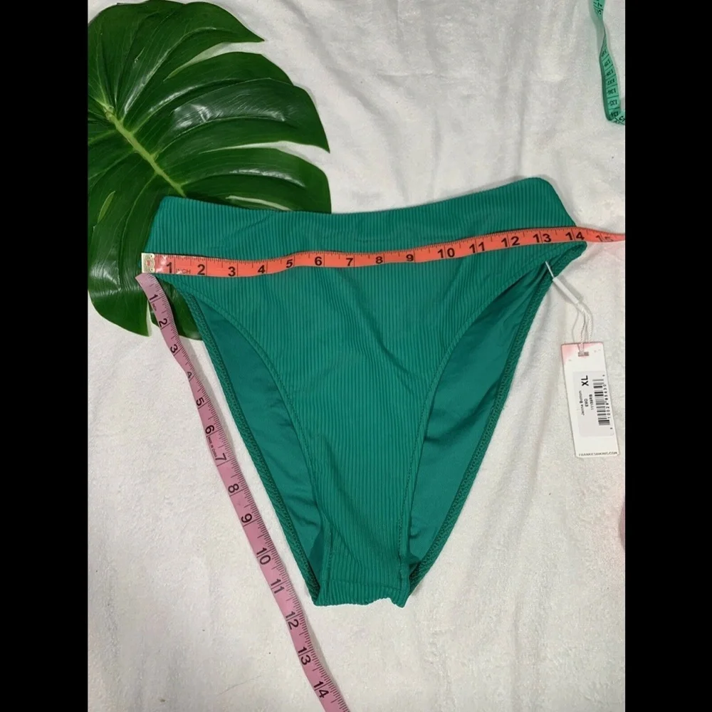 NWT‎ $85 Frankies Bikinis Jenna Ribbed Bikini Bottoms Emerald [ SZ XL ]